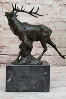 Signed Male Elk Mountain Deer Caribou Hunter Bronze Sculpture