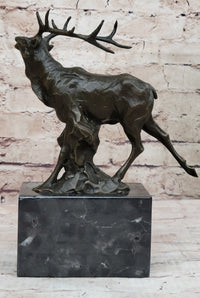 Signed Male Elk Mountain Deer Caribou Hunter Bronze Sculpture