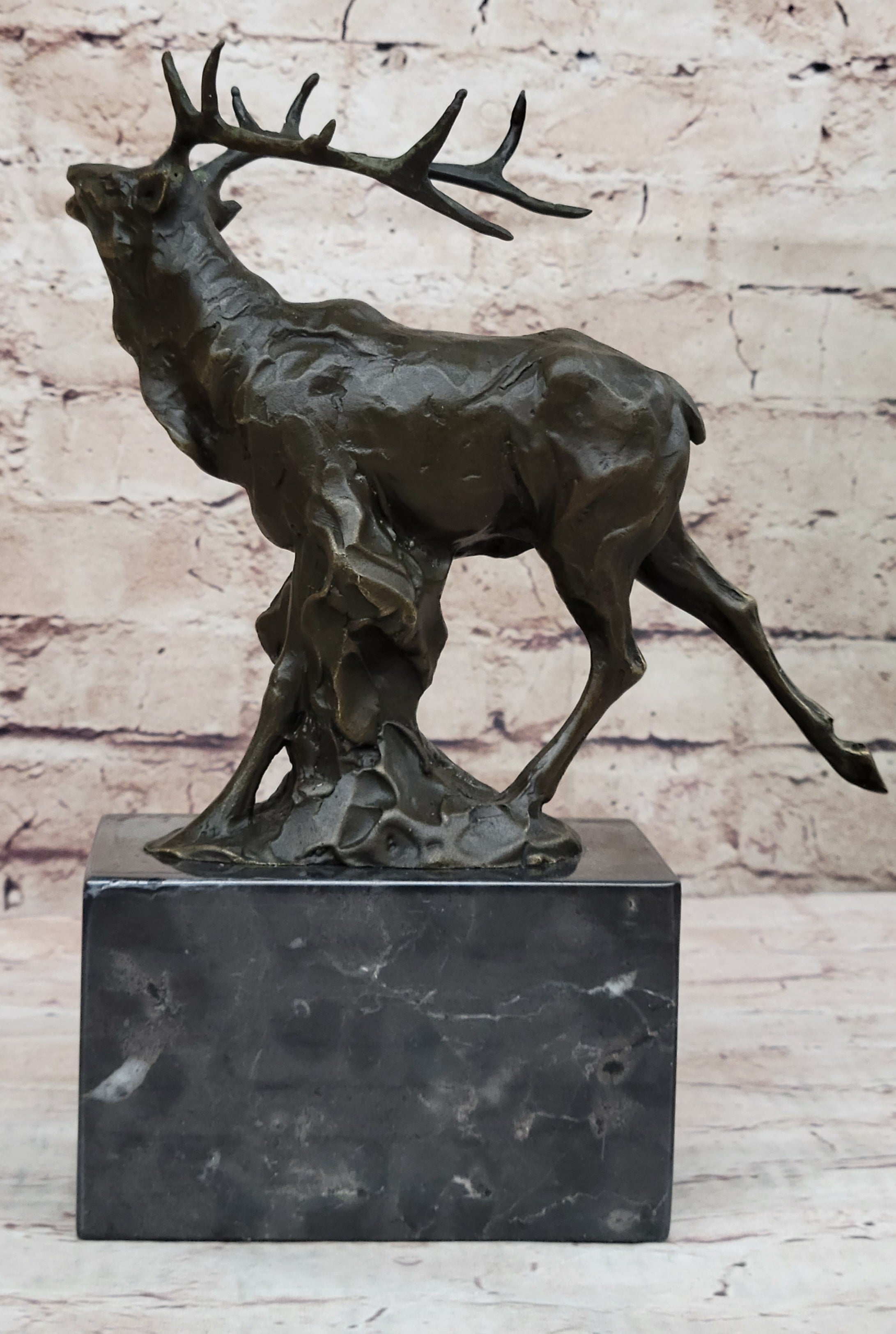 Signed Male Elk Mountain Deer Caribou Hunter Bronze Sculpture
