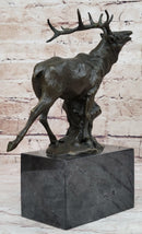 Signed Male Elk Mountain Deer Caribou Hunter Bronze Sculpture