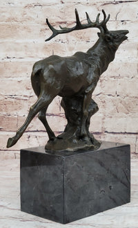 Signed Male Elk Mountain Deer Caribou Hunter Bronze Sculpture
