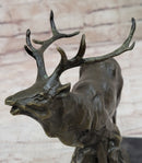 Signed Male Elk Mountain Deer Caribou Hunter Bronze Sculpture