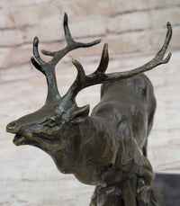 Signed Male Elk Mountain Deer Caribou Hunter Bronze Sculpture