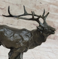 Signed Male Elk Mountain Deer Caribou Hunter Bronze Sculpture