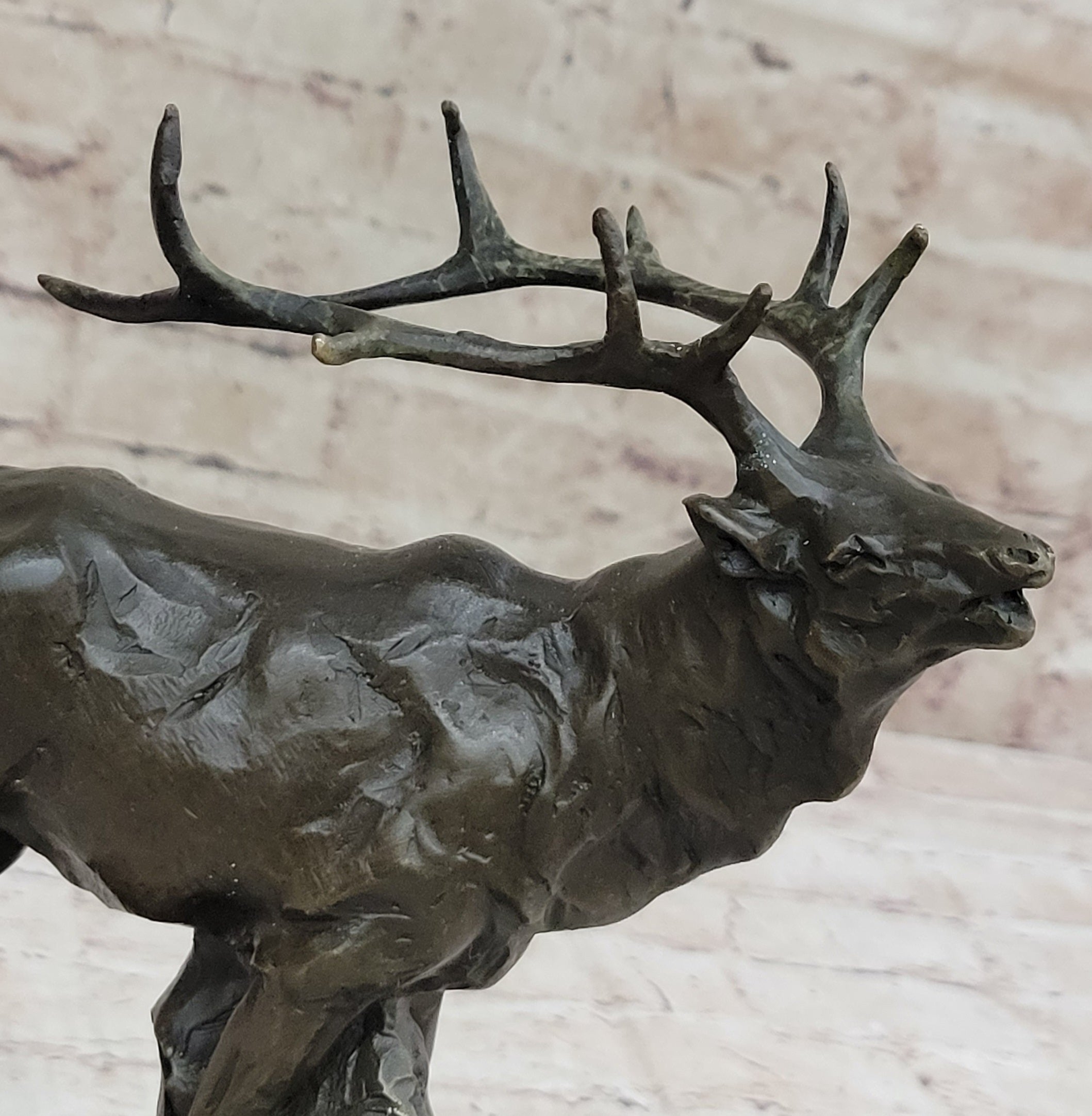 Signed Male Elk Mountain Deer Caribou Hunter Bronze Sculpture