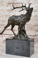 Signed Male Elk Mountain Deer Caribou Hunter Bronze Sculpture