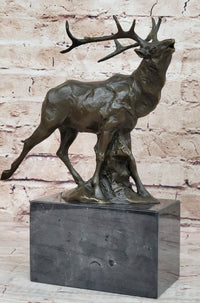 Signed Male Elk Mountain Deer Caribou Hunter Bronze Sculpture