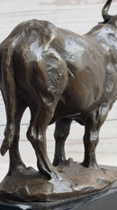 Hot Cast Bronze Bull Cattle Cow Sculpture on Marble Base