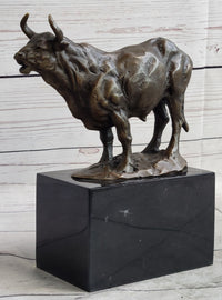 Hot Cast Bronze Bull Cattle Cow Sculpture on Marble Base