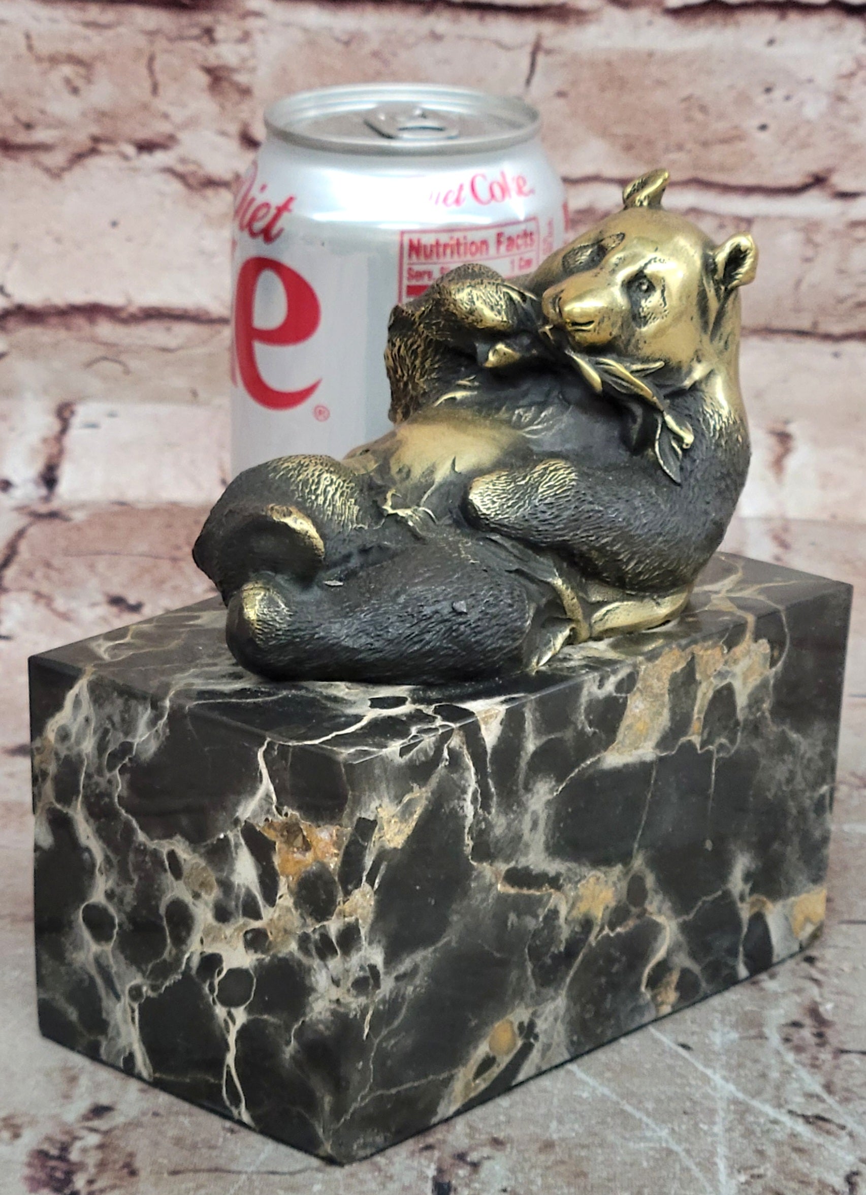Signed Original Milo Gilded Bronze Lying Panda Statue - Realistic Animal Figurine