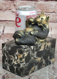 Signed Original Milo Gilded Bronze Lying Panda Statue - Realistic Animal Figurine