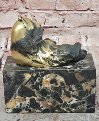 Signed Original Milo Gilded Bronze Lying Panda Statue - Realistic Animal Figurine