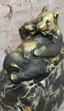 Signed Original Milo Gilded Bronze Lying Panda Statue - Realistic Animal Figurine