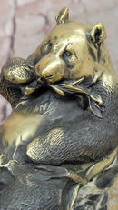 Signed Original Milo Gilded Bronze Lying Panda Statue - Realistic Animal Figurine