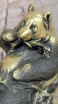 Signed Original Milo Gilded Bronze Lying Panda Statue - Realistic Animal Figurine