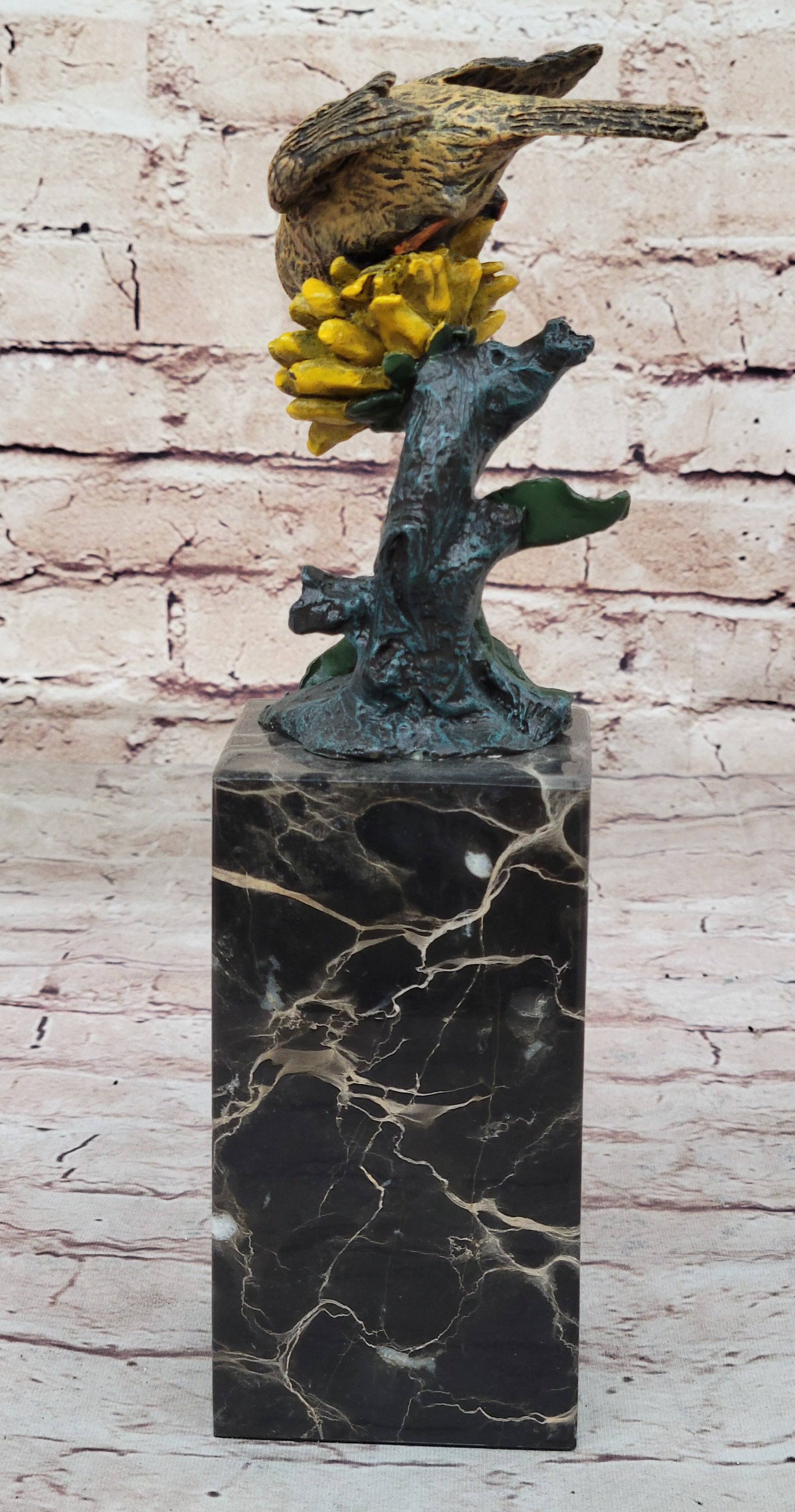 Hot Cast Bronze Sparrow Finch Yellow Bird on Marble - Milo