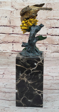Hot Cast Bronze Sparrow Finch Yellow Bird on Marble - Milo