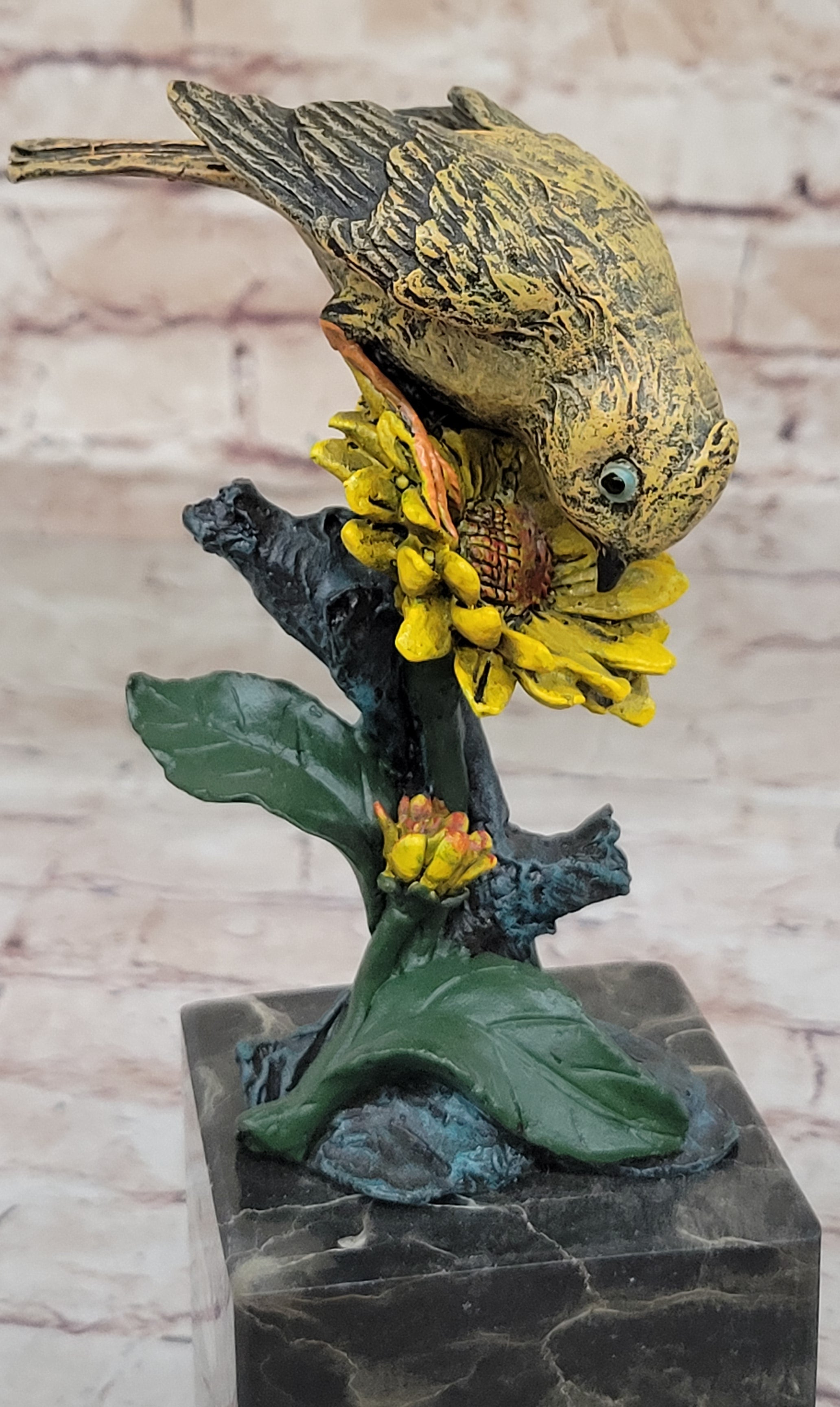 Hot Cast Bronze Sparrow Finch Yellow Bird on Marble - Milo
