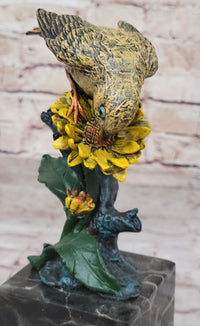 Hot Cast Bronze Sparrow Finch Yellow Bird on Marble - Milo