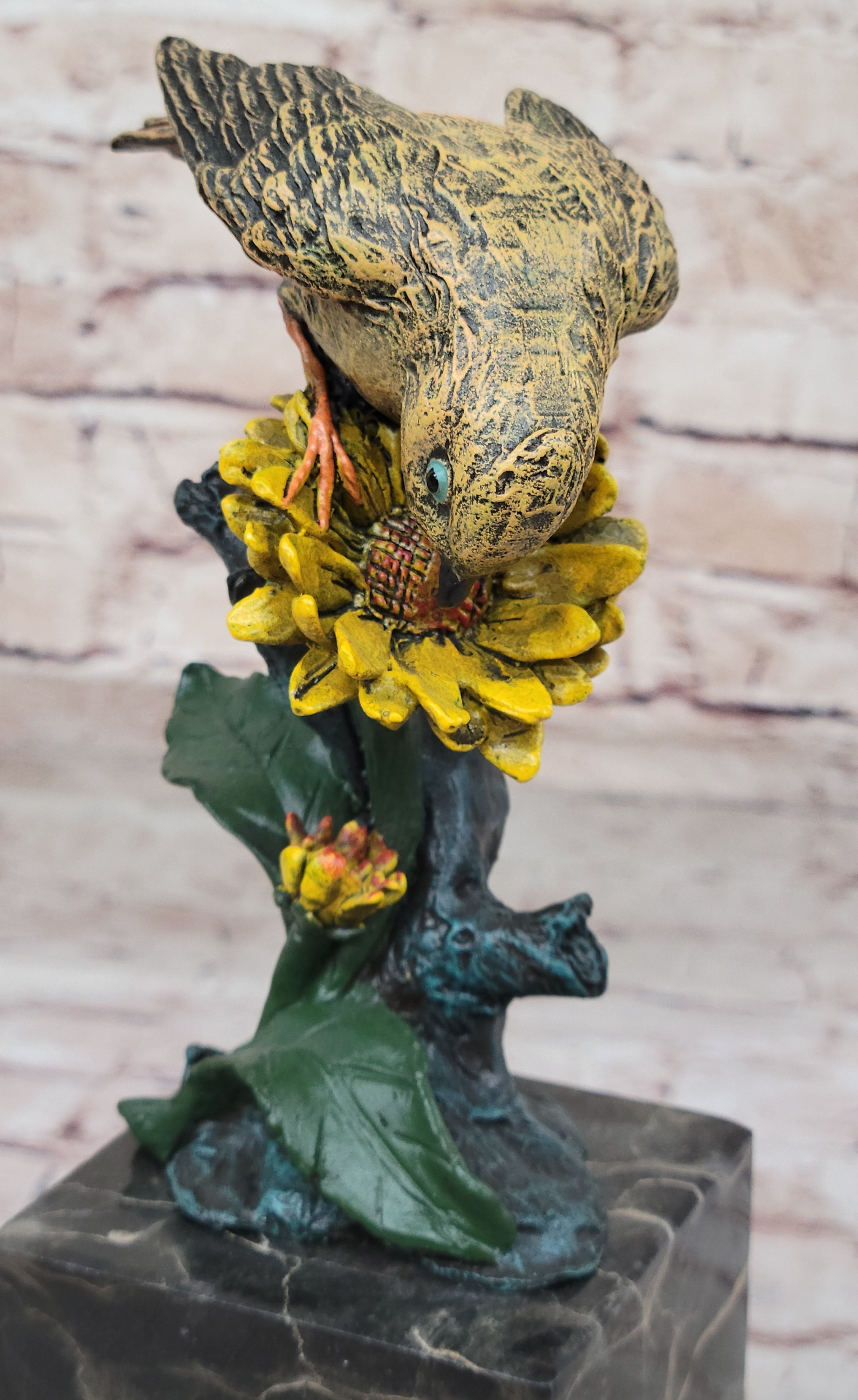 Hot Cast Bronze Sparrow Finch Yellow Bird on Marble - Milo