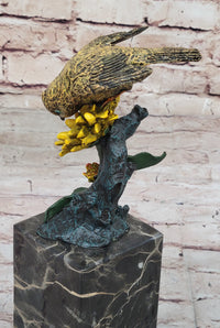 Hot Cast Bronze Sparrow Finch Yellow Bird on Marble - Milo