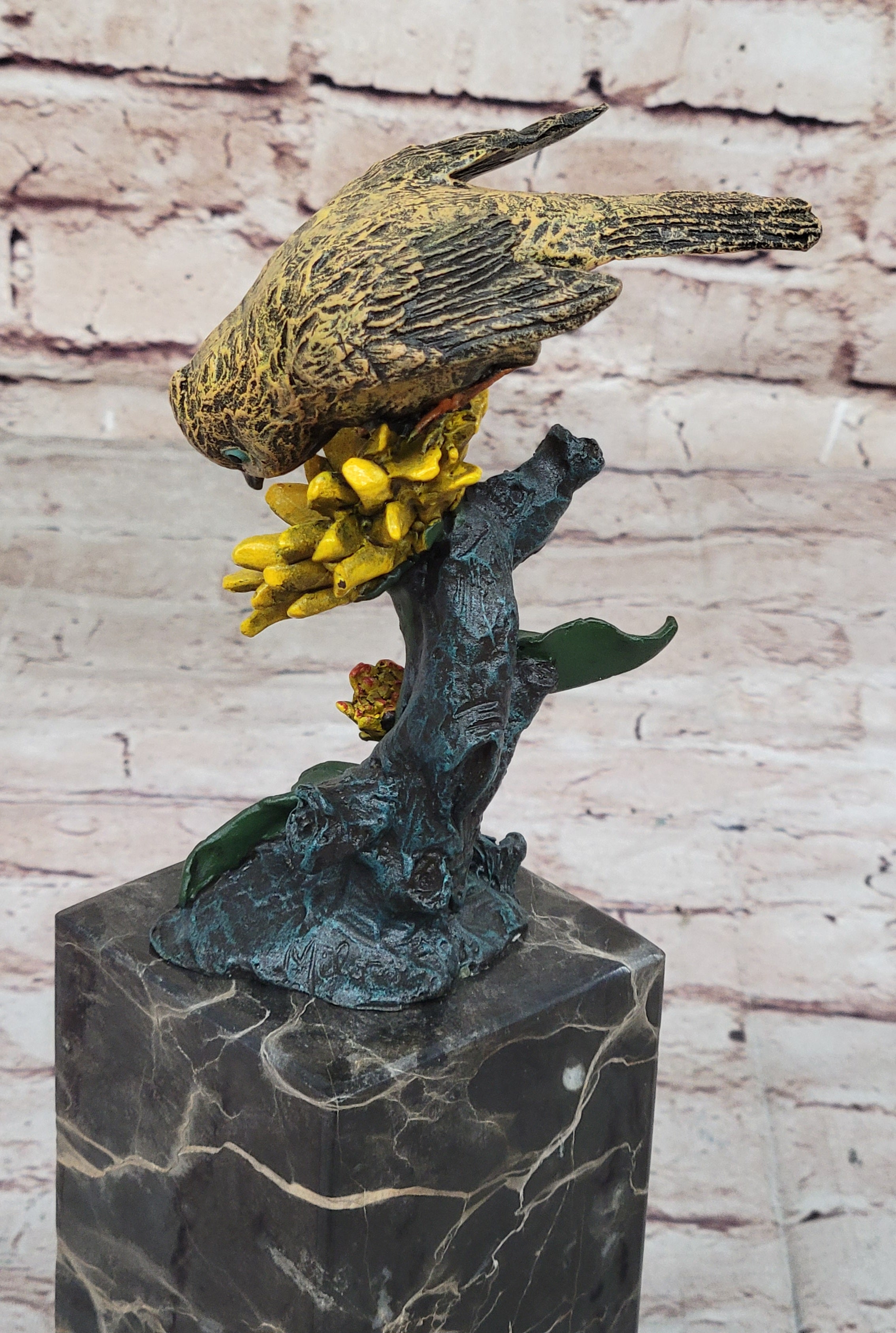 Hot Cast Bronze Sparrow Finch Yellow Bird on Marble - Milo
