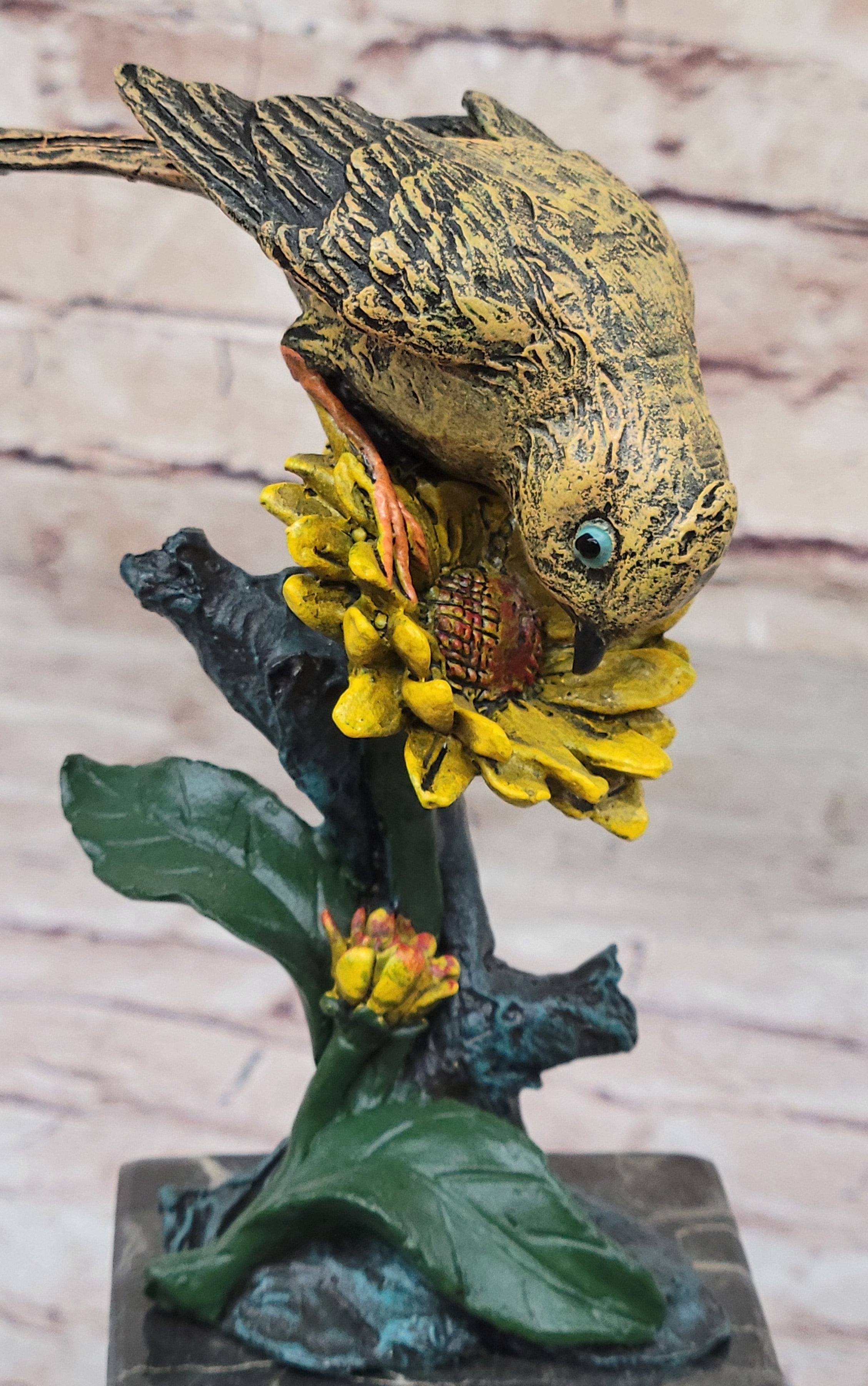 Hot Cast Bronze Sparrow Finch Yellow Bird on Marble - Milo