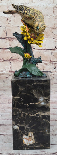 Hot Cast Bronze Sparrow Finch Yellow Bird on Marble - Milo