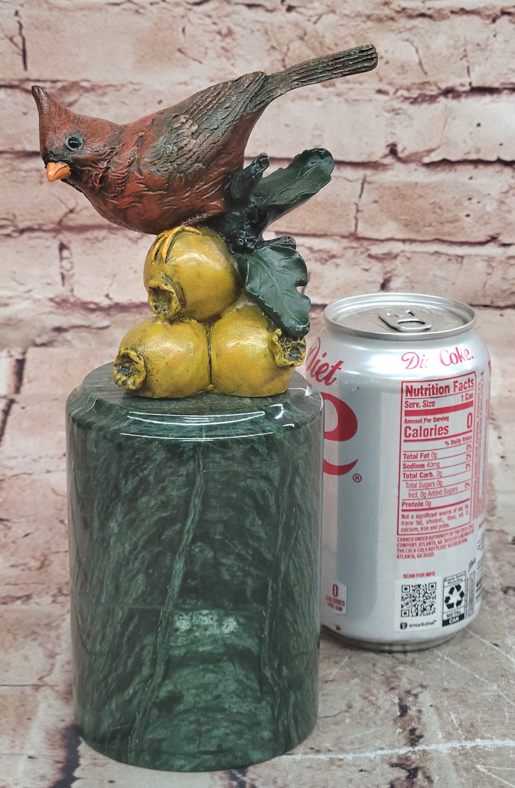 Hand Made Original Milo Cardinal Sitting on Pomegranate Bronze Sculpture Bird