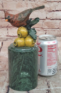 Hand Made Original Milo Cardinal Sitting on Pomegranate Bronze Sculpture Bird