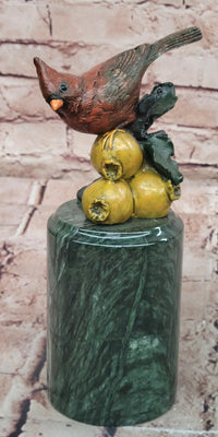Hand Made Original Milo Cardinal Sitting on Pomegranate Bronze Sculpture Bird