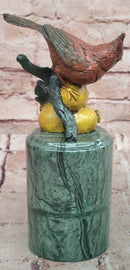 Hand Made Original Milo Cardinal Sitting on Pomegranate Bronze Sculpture Bird