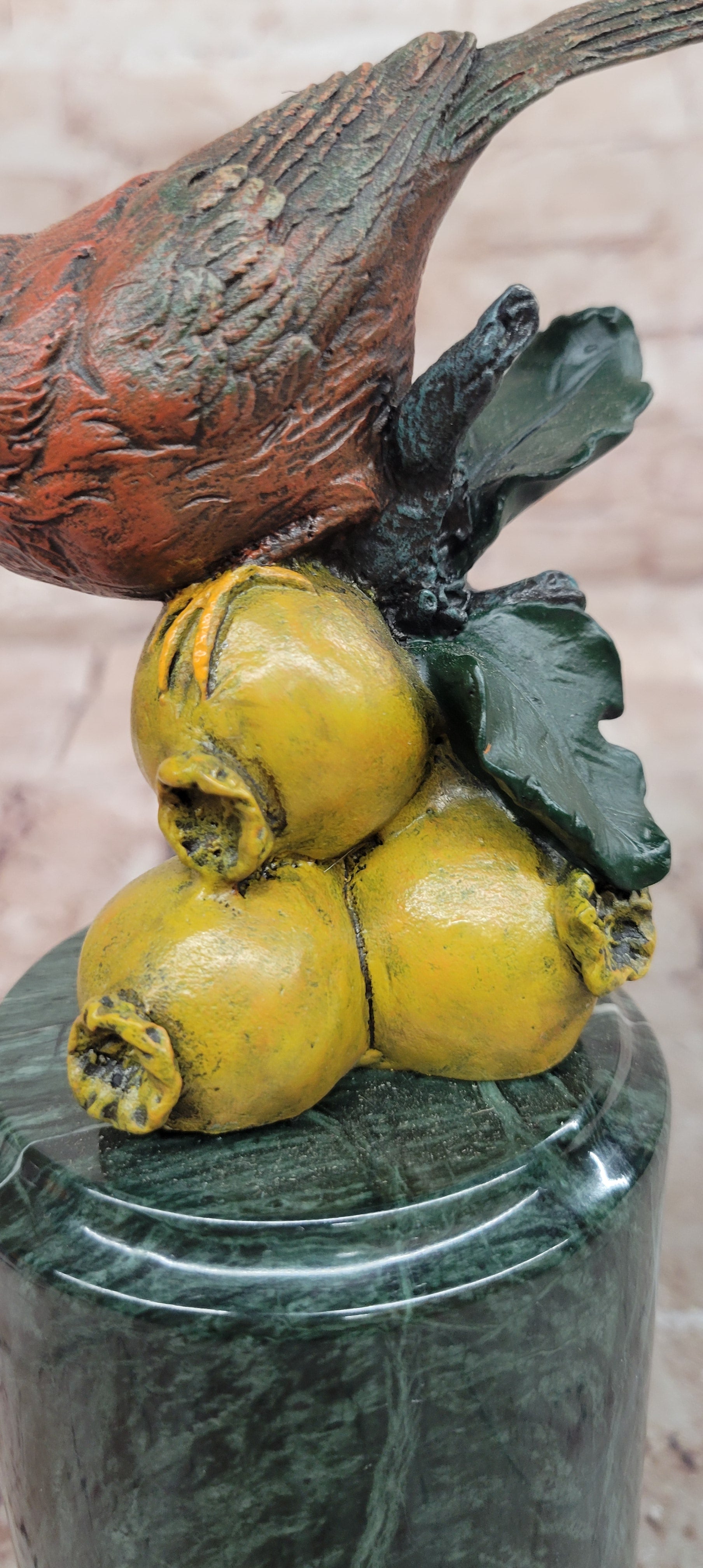 Hand Made Original Milo Cardinal Sitting on Pomegranate Bronze Sculpture Bird