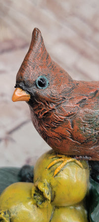 Hand Made Original Milo Cardinal Sitting on Pomegranate Bronze Sculpture Bird