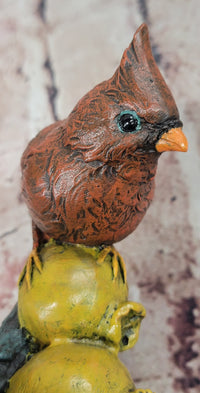Hand Made Original Milo Cardinal Sitting on Pomegranate Bronze Sculpture Bird