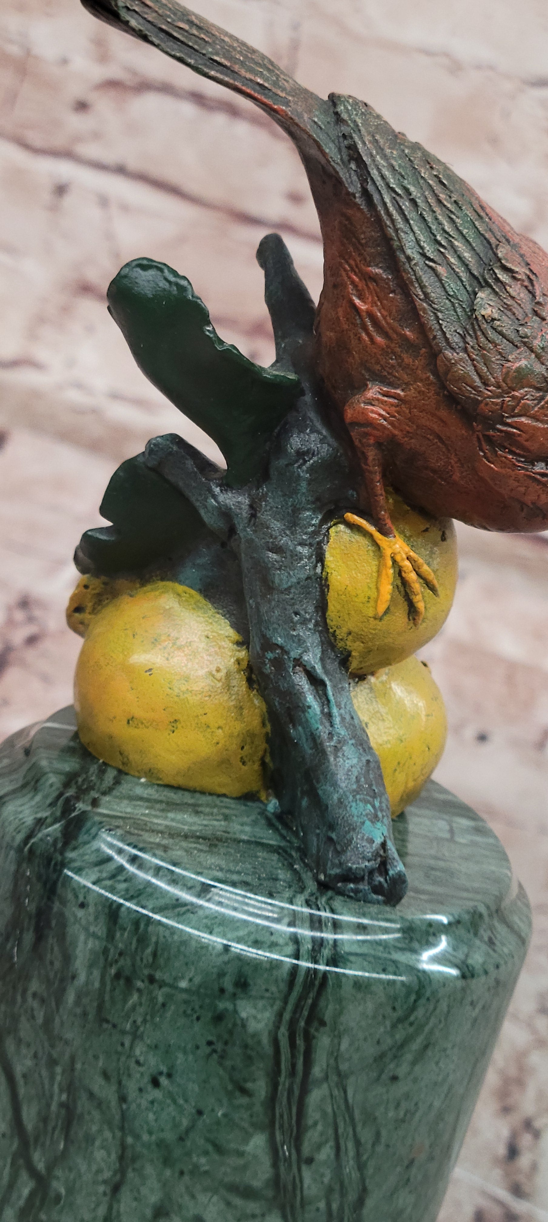 Hand Made Original Milo Cardinal Sitting on Pomegranate Bronze Sculpture Bird