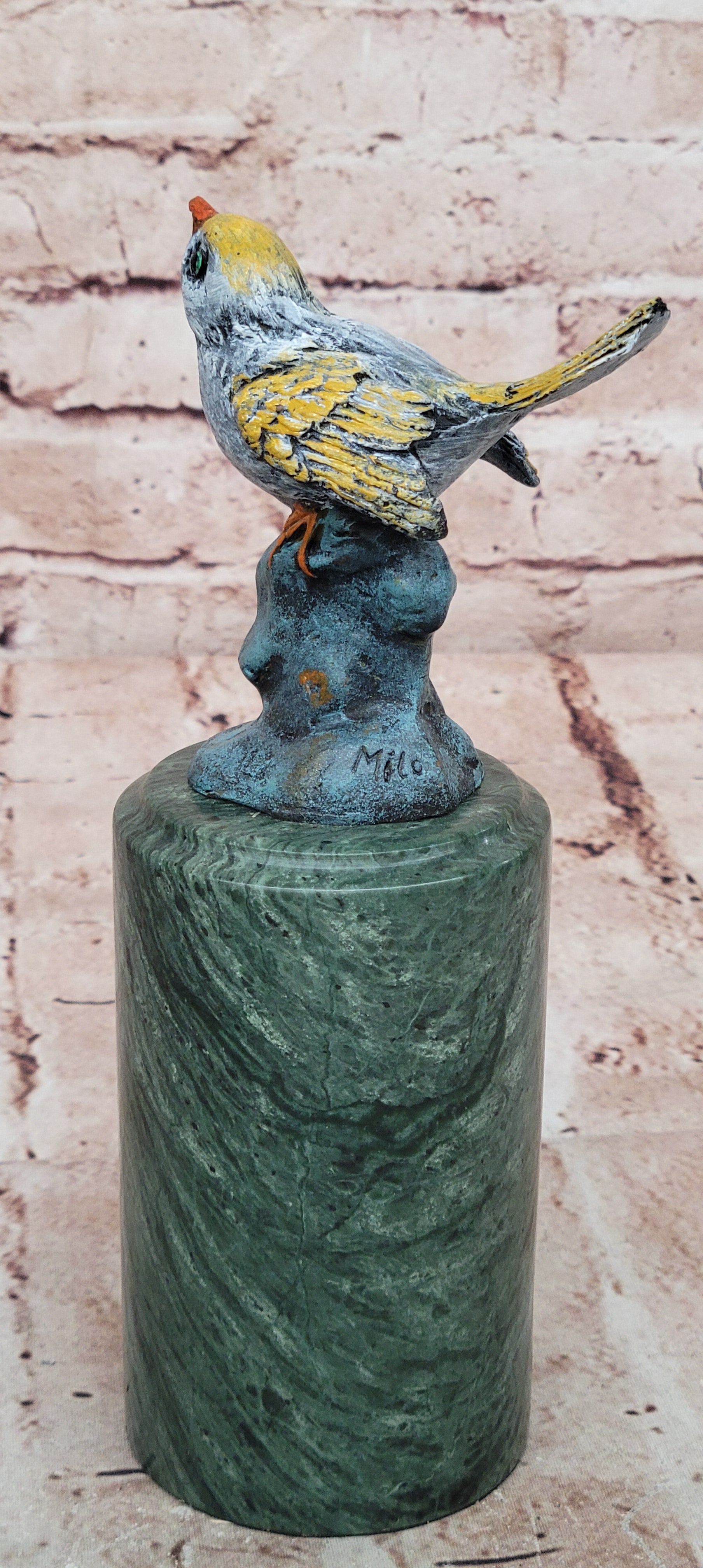 Love Birds Finial Cast Brass/Bronze OLD~ Beautiful Patina Finch Finches Pigeons