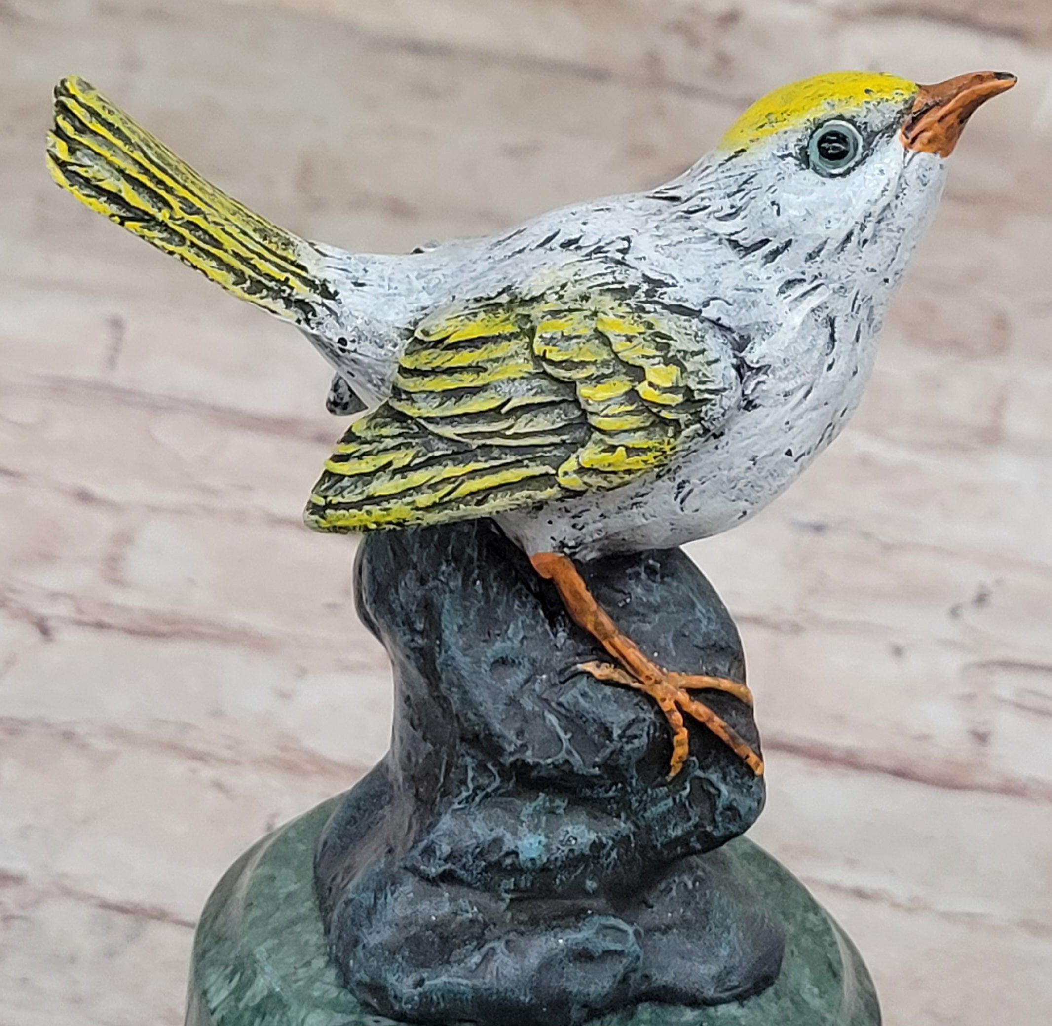 Bronze Songbird Finch on Green Marble Base by Milo