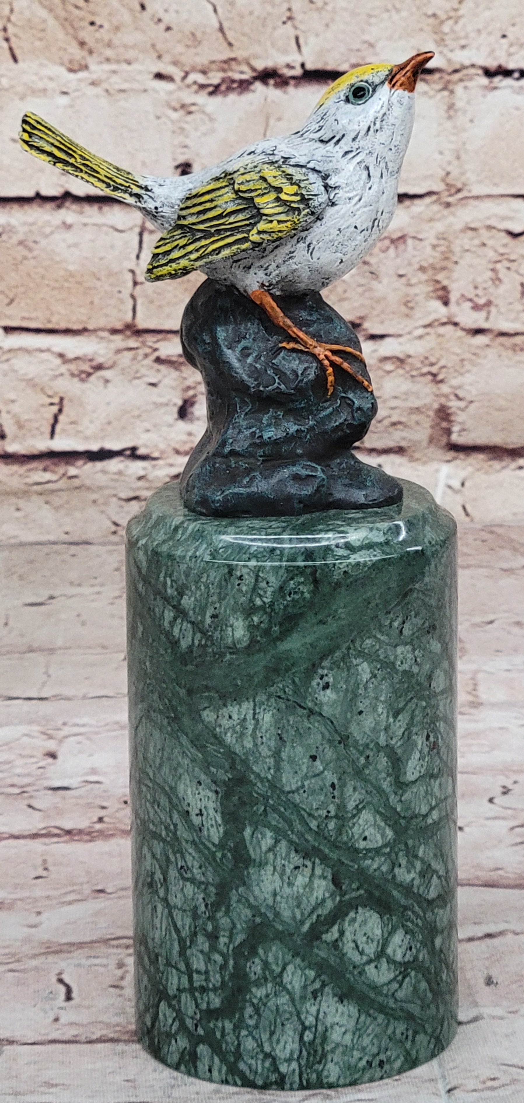Bronze Songbird Finch on Green Marble Base by Milo