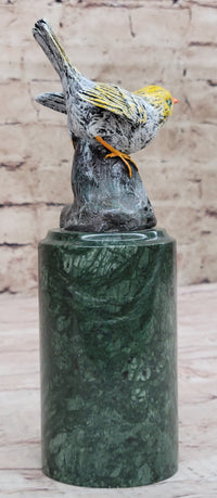 Colorful Bird Finch Swallow Bronze Sculpture on Green Marble