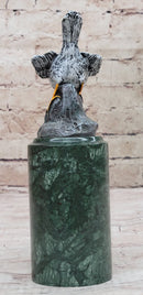 Colorful Bird Finch Swallow Bronze Sculpture on Green Marble