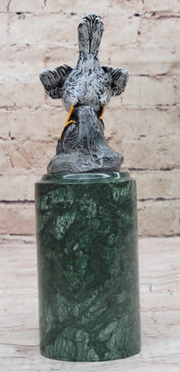 Colorful Bird Finch Swallow Bronze Sculpture on Green Marble