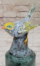 Colorful Bird Finch Swallow Bronze Sculpture on Green Marble