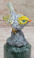 Colorful Bird Finch Swallow Bronze Sculpture on Green Marble