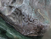 Colorful Bird Finch Swallow Bronze Sculpture on Green Marble