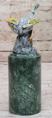 Colorful Bird Finch Swallow Bronze Sculpture on Green Marble