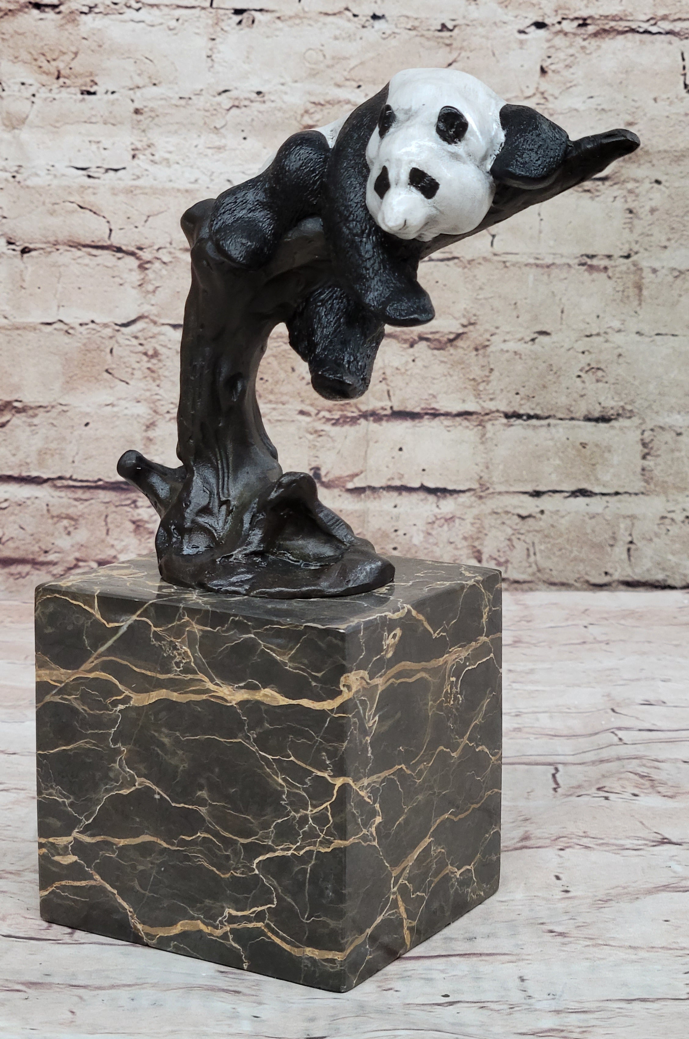 Bronze Panda Bear on Marble Base by Milo