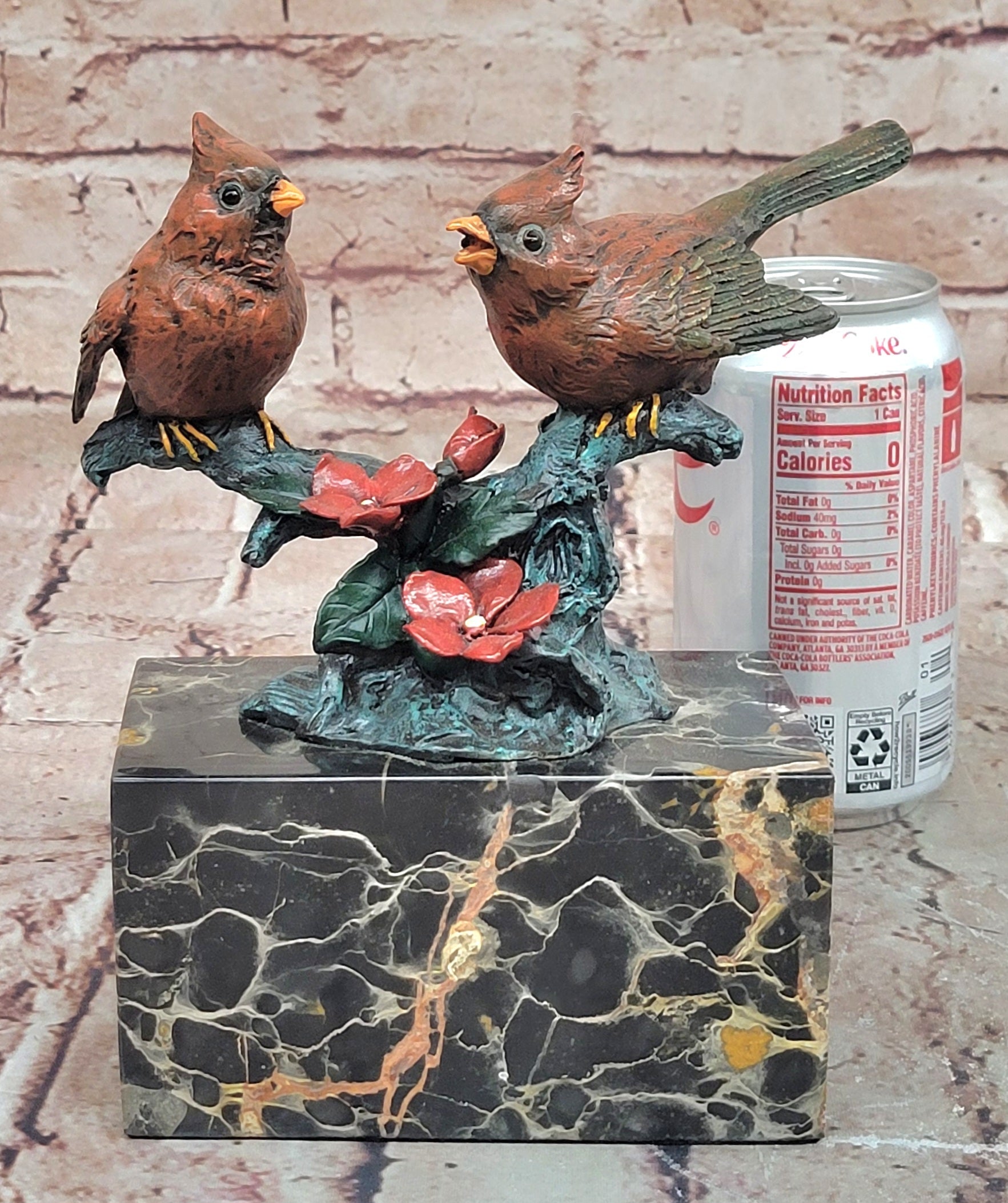 Signed Original Milo Two Cardinal Love Bird Genuine Bronze Sculpture Statue