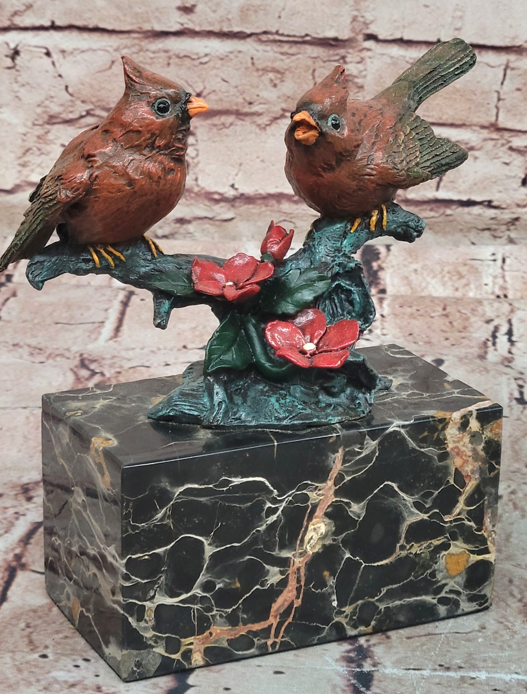 Signed Original Milo Two Cardinal Love Bird Genuine Bronze Sculpture Statue