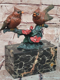 Signed Original Milo Two Cardinal Love Bird Genuine Bronze Sculpture Statue
